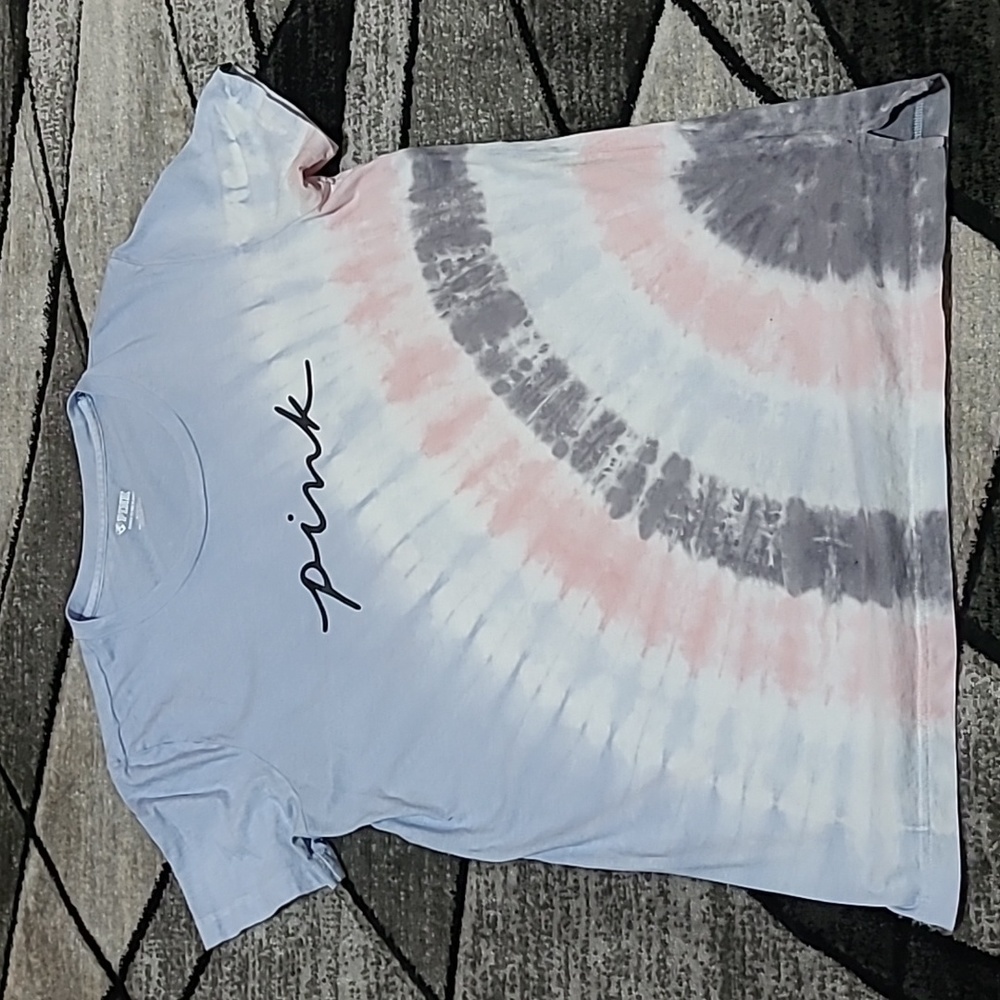 VS PINK 2021 TIE-DYE BLUE LOGO TEE-SHIRT